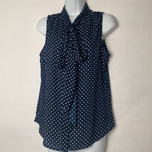 Eva-Mendes New York and Company Blue Polka Dot Tie Neck Halter Blouse Size S
